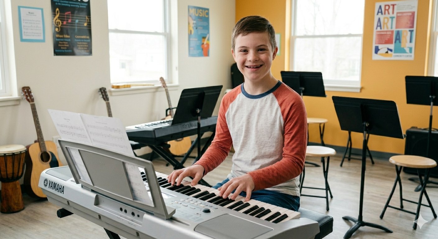 Neurodivergent student at keyboard
